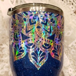 glitter / holographic mandala tumbler / blue glitt